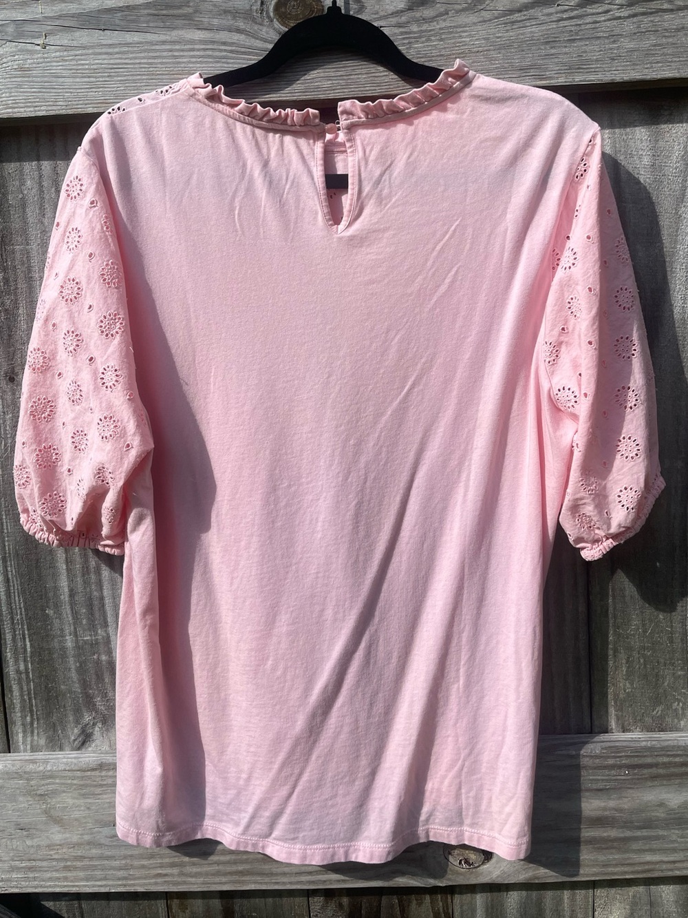 crown & ivy Light Pink Eyelet Cotton Blead Ruffled Neck Blouse Sz XL - Picture 6 of 8